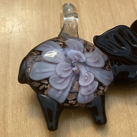 Black Elephant & Pink/Gold Flower Hand Blown Art Glass Lampwork Pendant - Picture 2 of 5